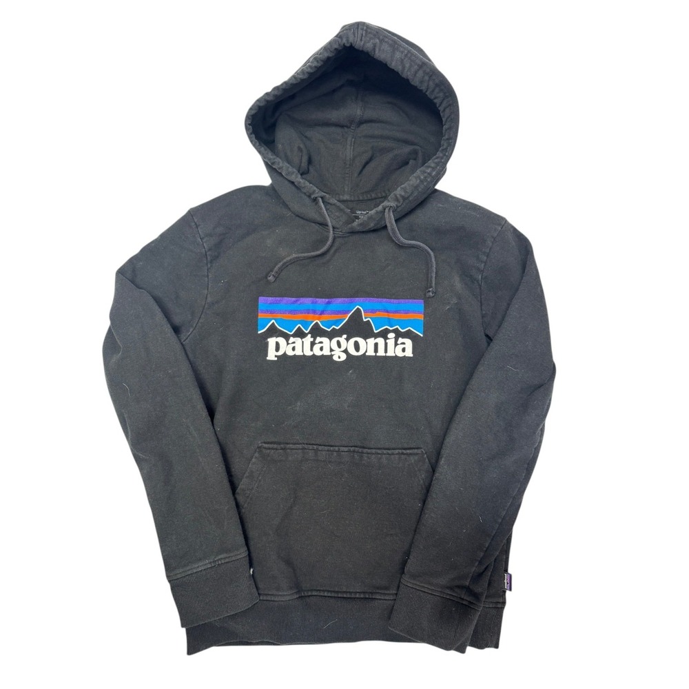 Patagonia Black Hoodie with Blue & Purple Logo